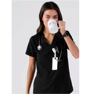 Figs Catarina One-Pocket Scrub Top Sz XS Black Nurse Healthcare Work Wear